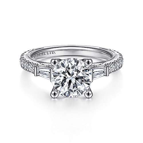 Gabriel & Co. R15353R6W83JJ Yanna – Vintage Inspired 18K White Gold Round Three Stone Diamond Engagement Ring
