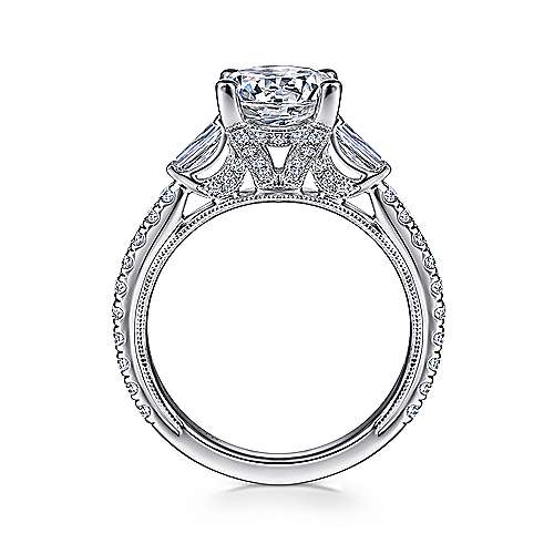 Gabriel & Co. R15353R6W83JJ Yanna – Vintage Inspired 18K White Gold Round Three Stone Diamond Engagement Ring