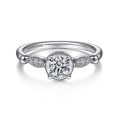Gabriel & Co. Falcon ER15425R2W44JJ – Vintage Inspired 14K White Gold Round Diamond Engagement Ring