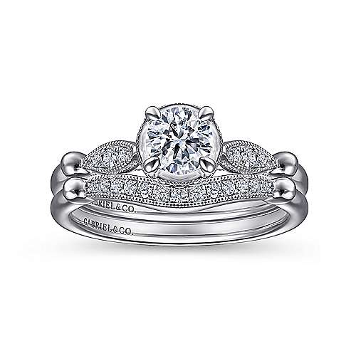 Gabriel & Co. Falcon ER15425R2W44JJ – Vintage Inspired 14K White Gold Round Diamond Engagement Ring