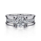 Gabriel & Co. Dulcette ER15533R4W44JJ – 14K White Gold Wide Band Round Diamond Engagement Ring