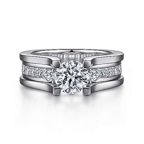 Gabriel & Co. Dulcette ER15533R4W44JJ – 14K White Gold Wide Band Round Diamond Engagement Ring