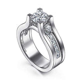 Gabriel & Co. Dulcette ER15533R4W44JJ – 14K White Gold Wide Band Round Diamond Engagement Ring