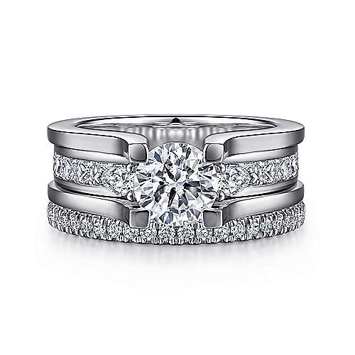 Gabriel & Co. Dulcette ER15533R4W44JJ – 14K White Gold Wide Band Round Diamond Engagement Ring