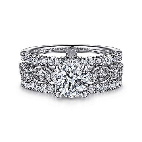 Gabriel & Co. Gemma ER15538R4W44JJ – 14K White Gold Wide Band Round Diamond Engagement Ring