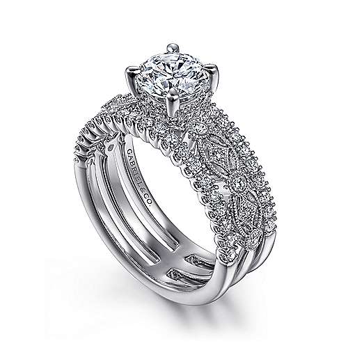 Gabriel & Co. Gemma ER15538R4W44JJ – 14K White Gold Wide Band Round Diamond Engagement Ring