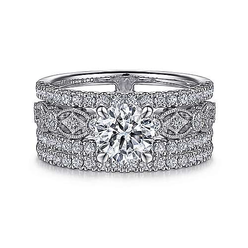 Gabriel & Co. Gemma ER15538R4W44JJ – 14K White Gold Wide Band Round Diamond Engagement Ring