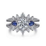 Harmony - 14K White Gold Round Three Stone Sapphire and Diamond Engagement Ring