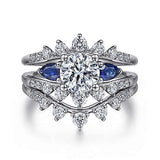 Harmony - 14K White Gold Round Three Stone Sapphire and Diamond Engagement Ring