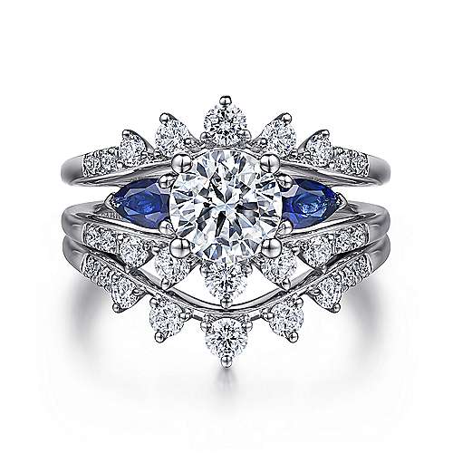 Harmony - 14K White Gold Round Three Stone Sapphire and Diamond Engagement Ring