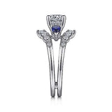 Harmony - 14K White Gold Round Three Stone Sapphire and Diamond Engagement Ring
