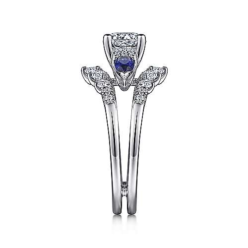 Harmony - 14K White Gold Round Three Stone Sapphire and Diamond Engagement Ring