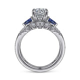 Harmony - 14K White Gold Round Three Stone Sapphire and Diamond Engagement Ring