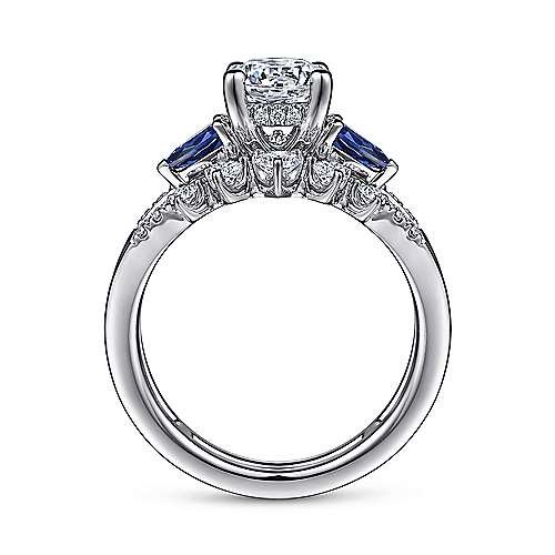 Harmony - 14K White Gold Round Three Stone Sapphire and Diamond Engagement Ring