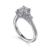 Gabriel & Co. Heather ER15588R4W44JJ – Art Deco 14K White Gold Round Three-Stone Diamond Engagement Ring