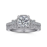 Gabriel & Co. Heather ER15588R4W44JJ – Art Deco 14K White Gold Round Three-Stone Diamond Engagement Ring