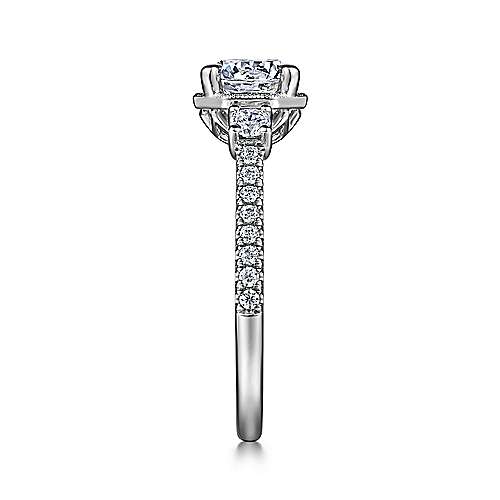 Gabriel & Co. Heather ER15588R4W44JJ – Art Deco 14K White Gold Round Three-Stone Diamond Engagement Ring