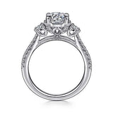 Gabriel & Co. Heather ER15588R4W44JJ – Art Deco 14K White Gold Round Three-Stone Diamond Engagement Ring