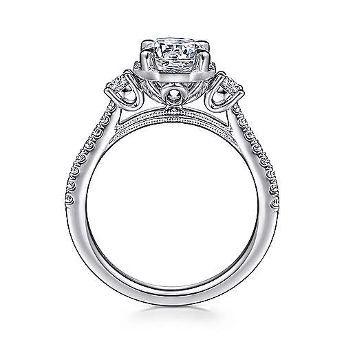 Gabriel & Co. Heather ER15588R4W44JJ – Art Deco 14K White Gold Round Three-Stone Diamond Engagement Ring