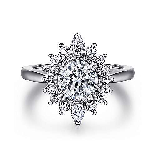Gabriel & Co. Heidi ER15589R4W44JJ – 14K White Gold Fancy Halo Round Diamond Engagement Ring
