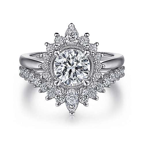 Gabriel & Co. Heidi ER15589R4W44JJ – 14K White Gold Fancy Halo Round Diamond Engagement Ring