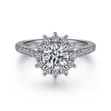 Gabriel & Co. Hibiscus ER15590R4W44JJ – 14K White Gold Fancy Halo Round Diamond Engagement Ring
