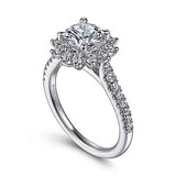 Gabriel & Co. Hibiscus ER15590R4W44JJ – 14K White Gold Fancy Halo Round Diamond Engagement Ring