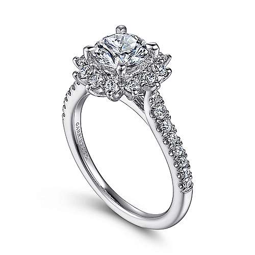 Gabriel & Co. Hibiscus ER15590R4W44JJ – 14K White Gold Fancy Halo Round Diamond Engagement Ring