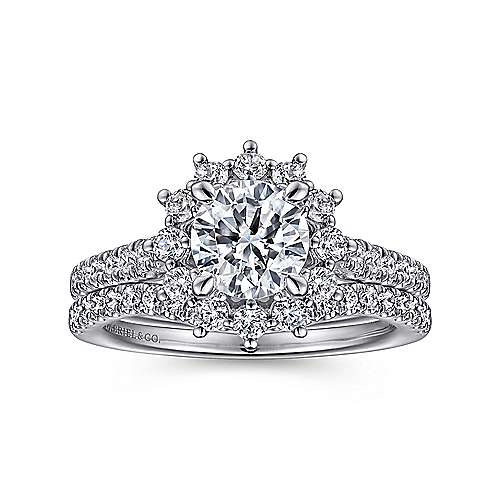 Gabriel & Co. Hibiscus ER15590R4W44JJ – 14K White Gold Fancy Halo Round Diamond Engagement Ring