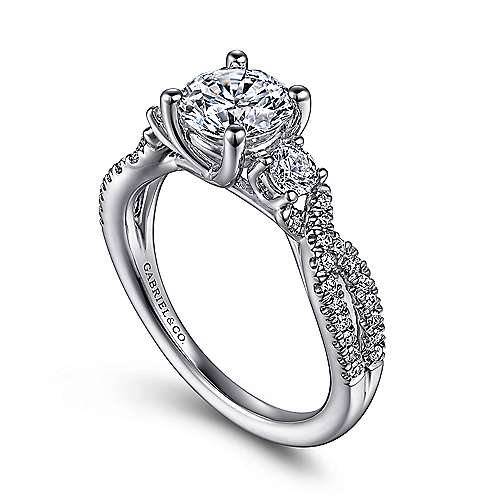 Gabriel & Co. Hudson ER15592R4W44JJ – 14K White Gold Round Three-Stone Diamond Engagement Ring