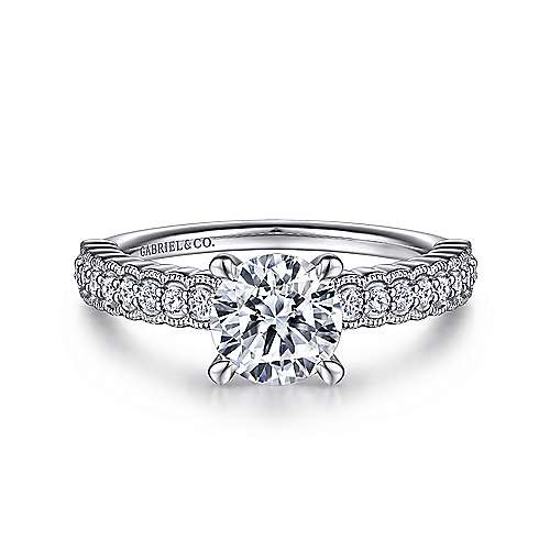 Gabriel & Co. ER15600R4W44JJ Jacqueline – 14K White Gold Round Diamond Engagement Ring