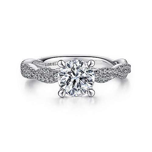 Gabriel & Co. Janet ER15601R4W44JJ – 14K White Gold Twisted Round Diamond Engagement Ring