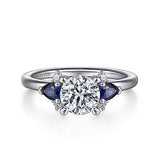 Gabriel & Co. Jeanne ER15603R4W44SA – 14K White Gold Round Three-Stone Sapphire and Diamond Engagement Ring