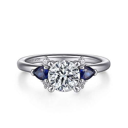 Gabriel & Co. Jeanne ER15603R4W44SA – 14K White Gold Round Three-Stone Sapphire and Diamond Engagement Ring