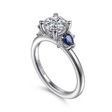 Gabriel & Co. Jeanne ER15603R4W44SA – 14K White Gold Round Three-Stone Sapphire and Diamond Engagement Ring