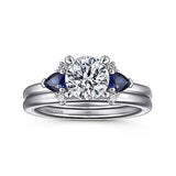 Gabriel & Co. Jeanne ER15603R4W44SA – 14K White Gold Round Three-Stone Sapphire and Diamond Engagement Ring