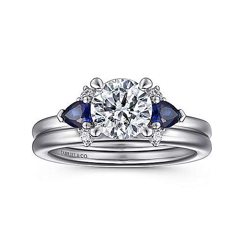 Gabriel & Co. Jeanne ER15603R4W44SA – 14K White Gold Round Three-Stone Sapphire and Diamond Engagement Ring
