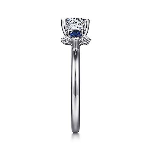 Gabriel & Co. Jeanne ER15603R4W44SA – 14K White Gold Round Three-Stone Sapphire and Diamond Engagement Ring