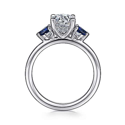 Gabriel & Co. Jeanne ER15603R4W44SA – 14K White Gold Round Three-Stone Sapphire and Diamond Engagement Ring