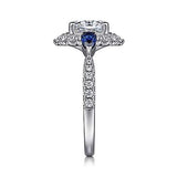Gabriel & Co. June ER15608O4W44SA – 14K White Gold Fancy Three-Stone Halo Sapphire & Diamond Engagement Ring