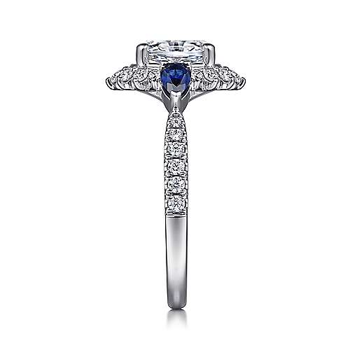 Gabriel & Co. June ER15608O4W44SA – 14K White Gold Fancy Three-Stone Halo Sapphire & Diamond Engagement Ring