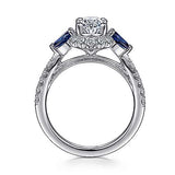 Gabriel & Co. June ER15608O4W44SA – 14K White Gold Fancy Three-Stone Halo Sapphire & Diamond Engagement Ring