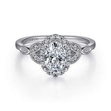 Gabriel & Co. Katriane ER15611O3W44JJ – Vintage Inspired 14K White Gold Oval Halo Diamond Engagement Ring