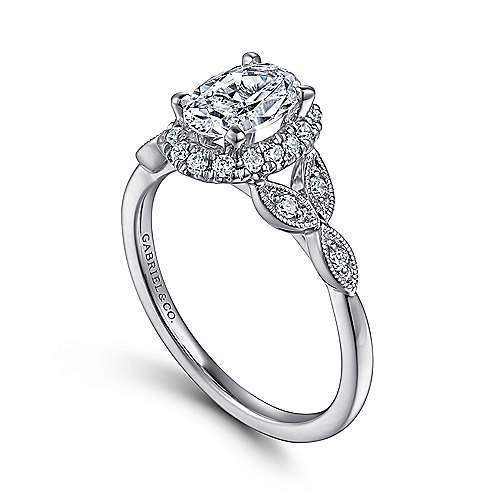 Gabriel & Co. Katriane ER15611O3W44JJ – Vintage Inspired 14K White Gold Oval Halo Diamond Engagement Ring