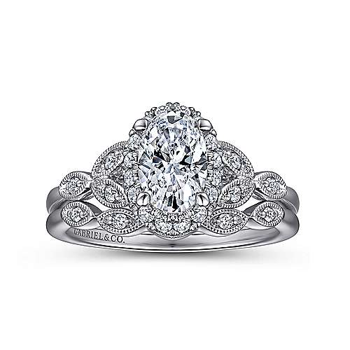 Gabriel & Co. Katriane ER15611O3W44JJ – Vintage Inspired 14K White Gold Oval Halo Diamond Engagement Ring