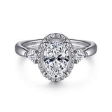 Gabriel & Co. Leila ER15625O6W44JJ – 14K White Gold Oval Halo Diamond Engagement Ring with Pear Side Stones