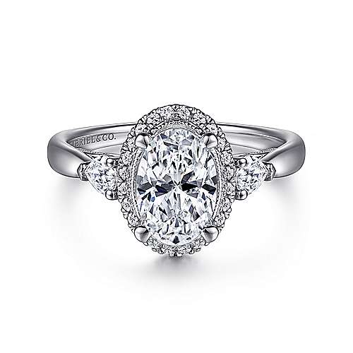 Gabriel & Co. Leila ER15625O6W44JJ – 14K White Gold Oval Halo Diamond Engagement Ring with Pear Side Stones