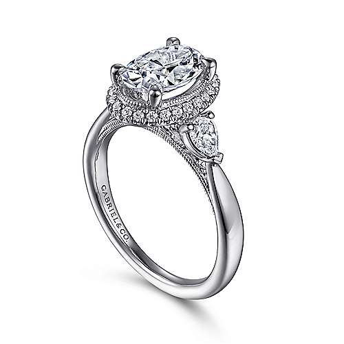 Gabriel & Co. Leila ER15625O6W44JJ – 14K White Gold Oval Halo Diamond Engagement Ring with Pear Side Stones