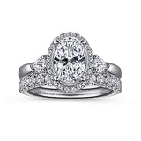 Gabriel & Co. Leila ER15625O6W44JJ – 14K White Gold Oval Halo Diamond Engagement Ring with Pear Side Stones