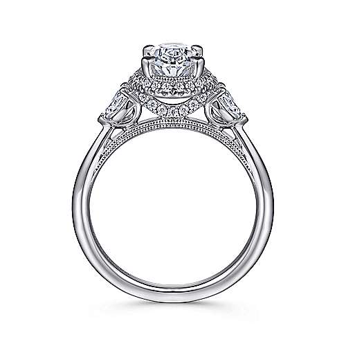 Gabriel & Co. Leila ER15625O6W44JJ – 14K White Gold Oval Halo Diamond Engagement Ring with Pear Side Stones